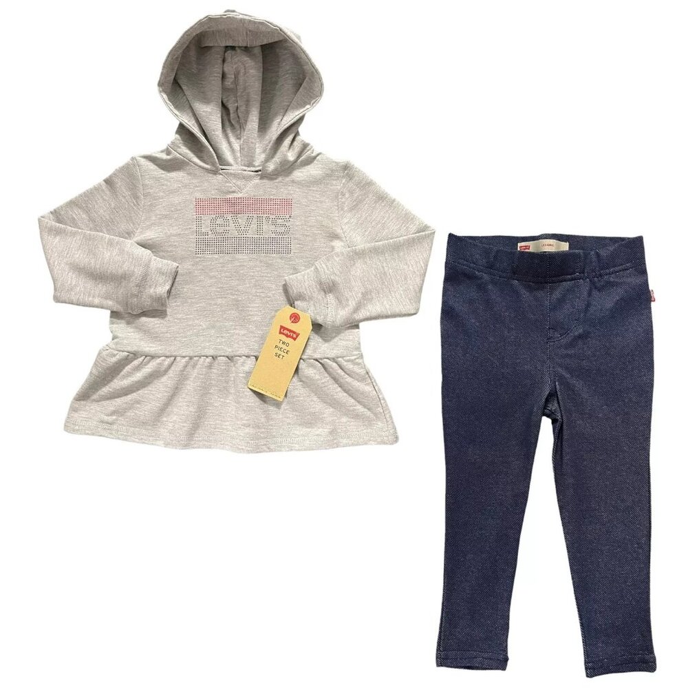 Levis Baby Girls Leggings & Hoodie Pullover Outfit Set 12-24 Months Blue Gray‎